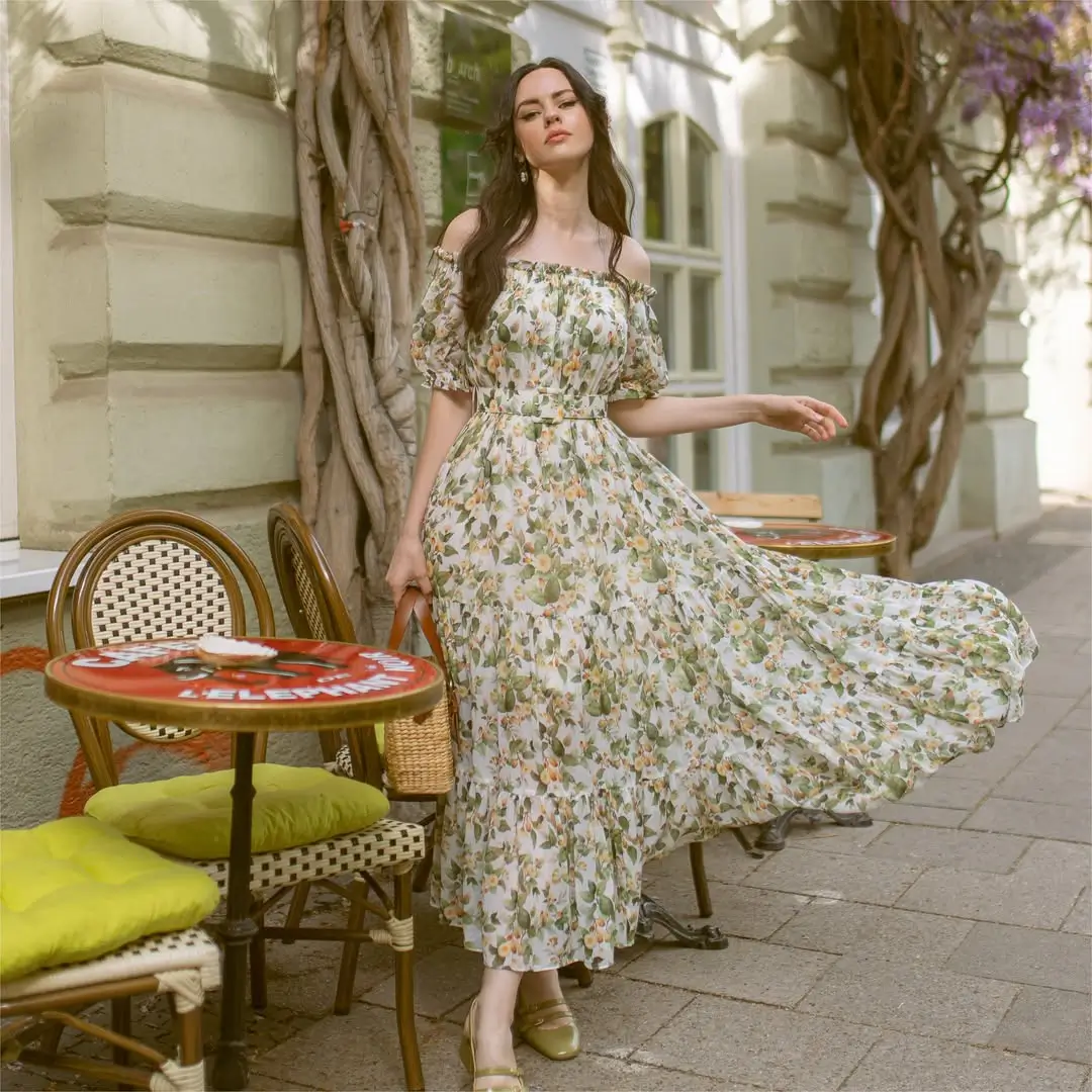 floral summer sleeveless dresses 2026 Flowing Green Florals with Romantic Movement