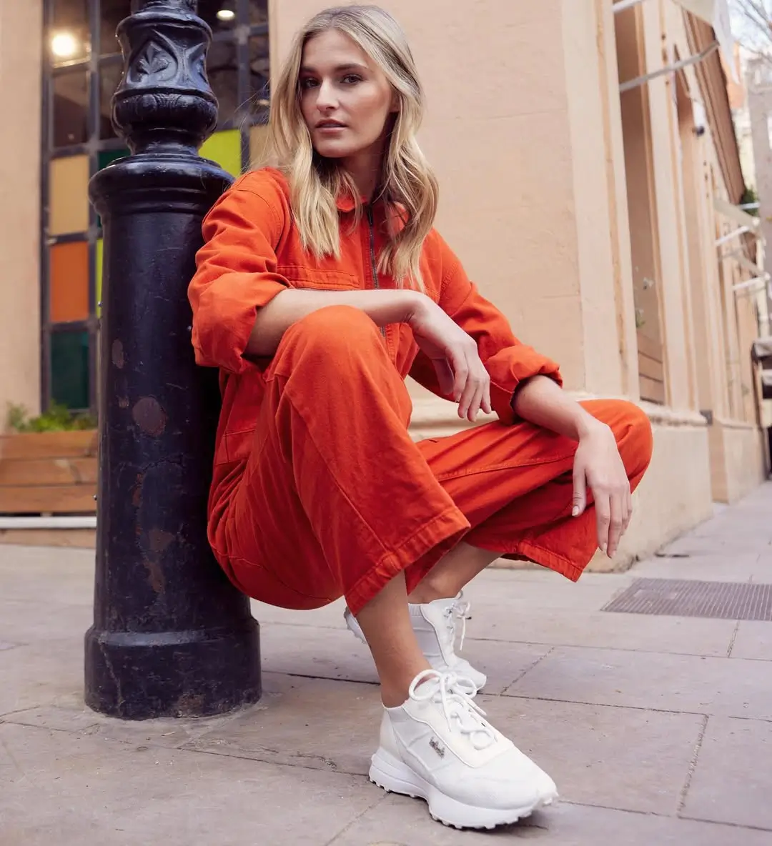 casual friday summer outfits with sneakers 2026 Color-Forward Jumpsuit with Fresh White Sneakers