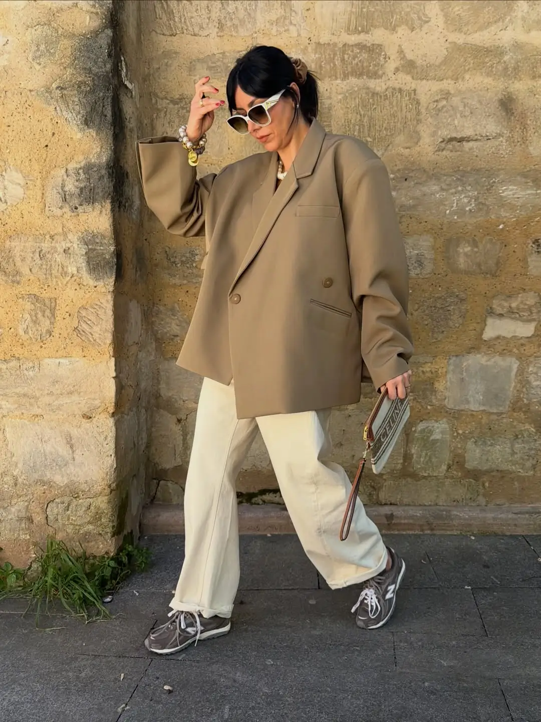 casual friday summer outfits with sneakers 2026 Oversized Blazer and Cream Denim Calm