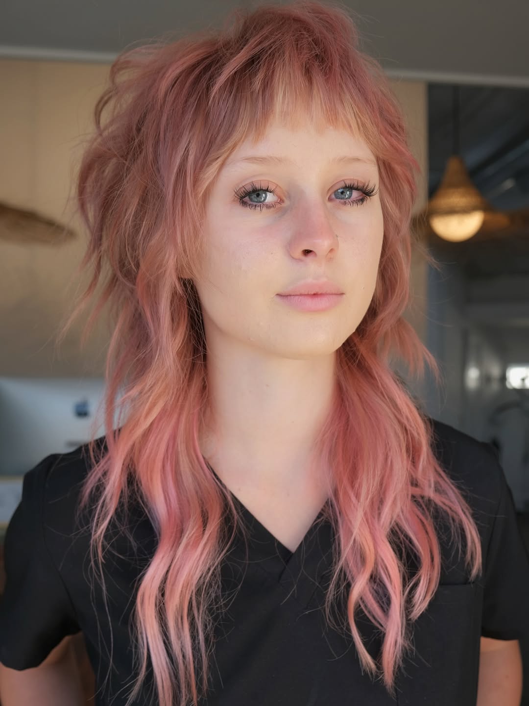 chic summer shag haircut 2026 modern shag haircut pink with bangs