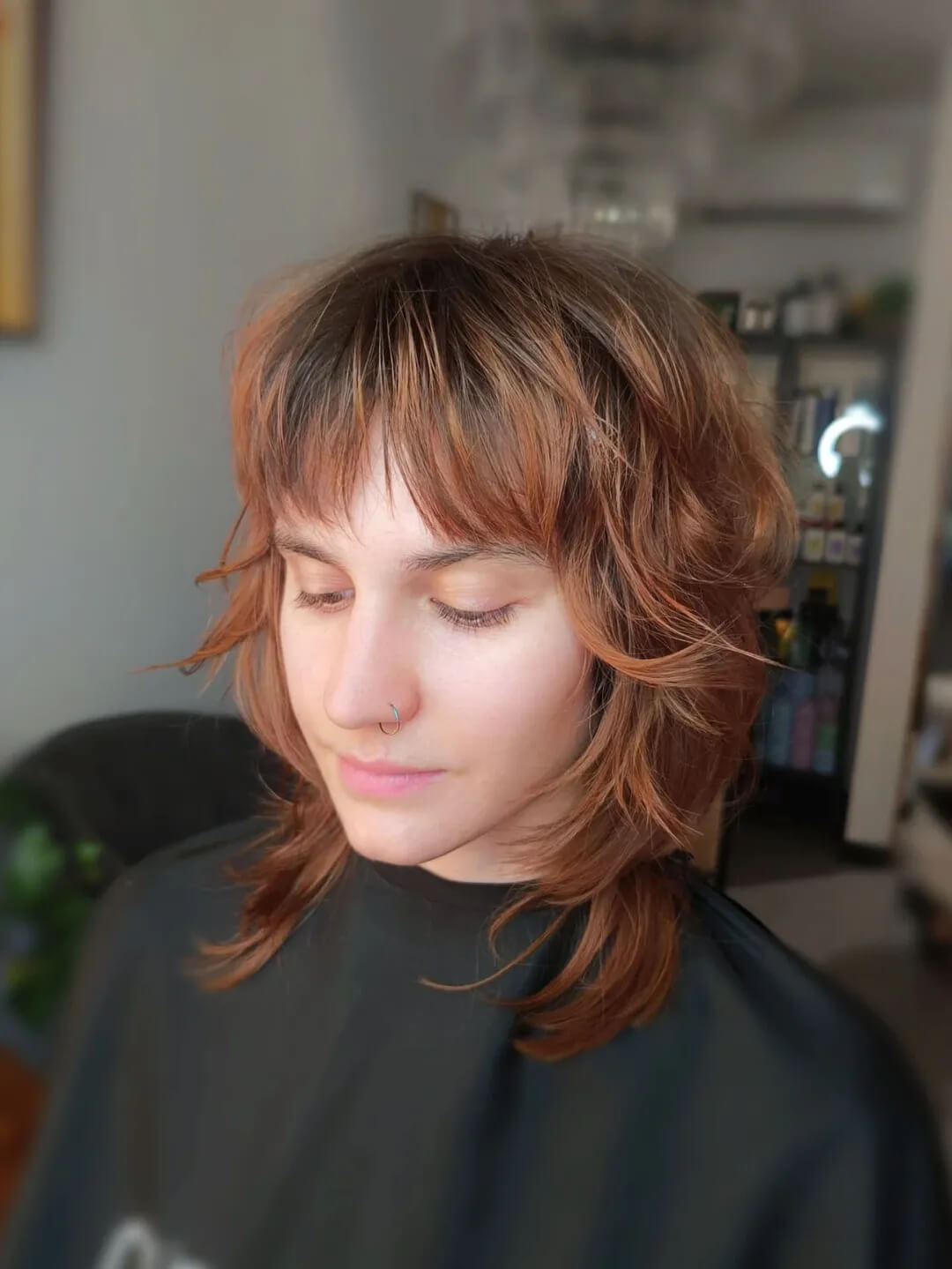 chic summer shag haircut 2026 medium shag haircut with bangs copper