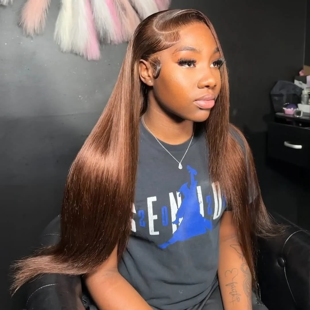 cute summer hairstyle black women 2026 Silky Chestnut Straight with Melted Hairline
