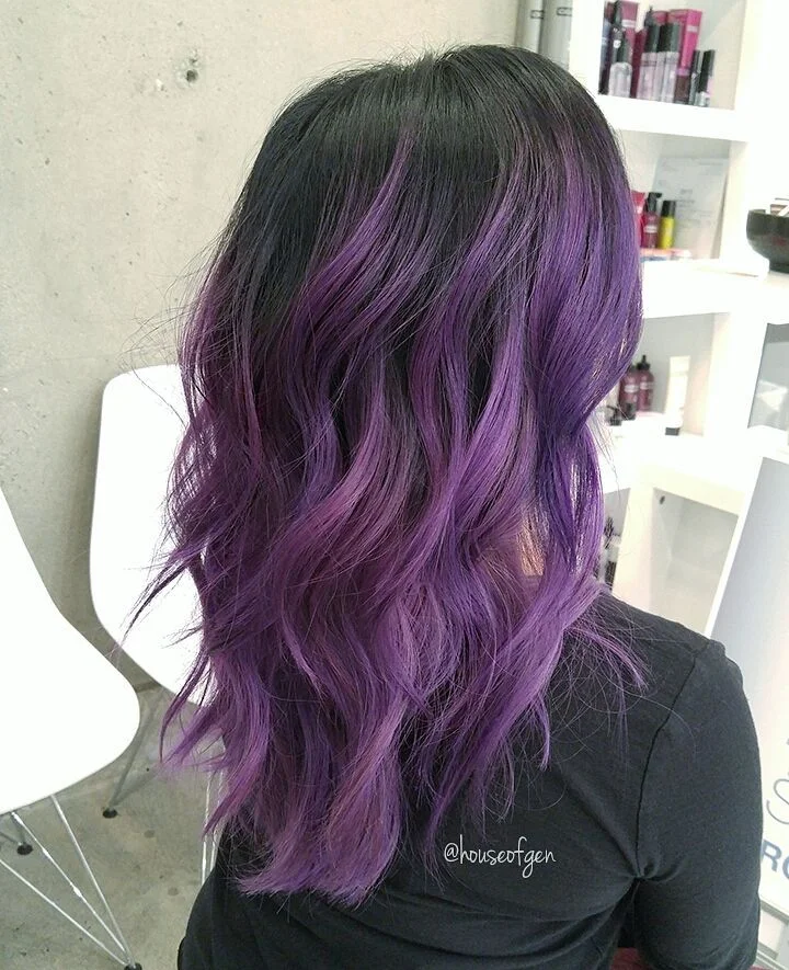 dimensional summer ombre hair color 2026 Deep violet ombre with textured layers