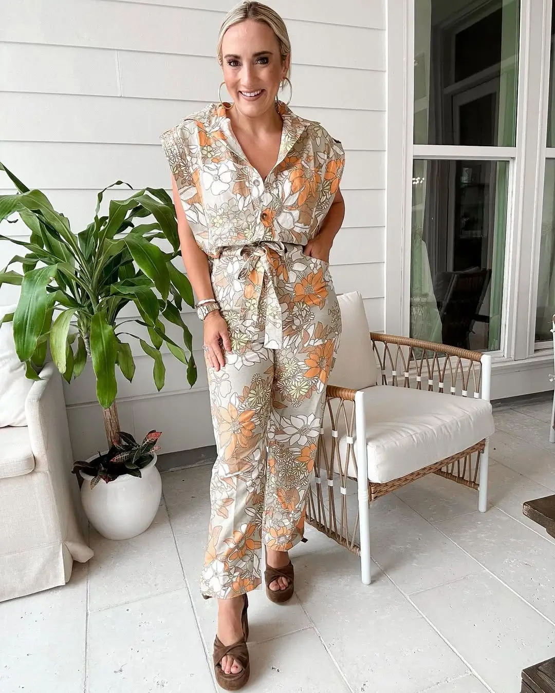 dressy summer jumpsuit outfits 2026 Soft Florals and Cinched Ease for Warm Afternoons