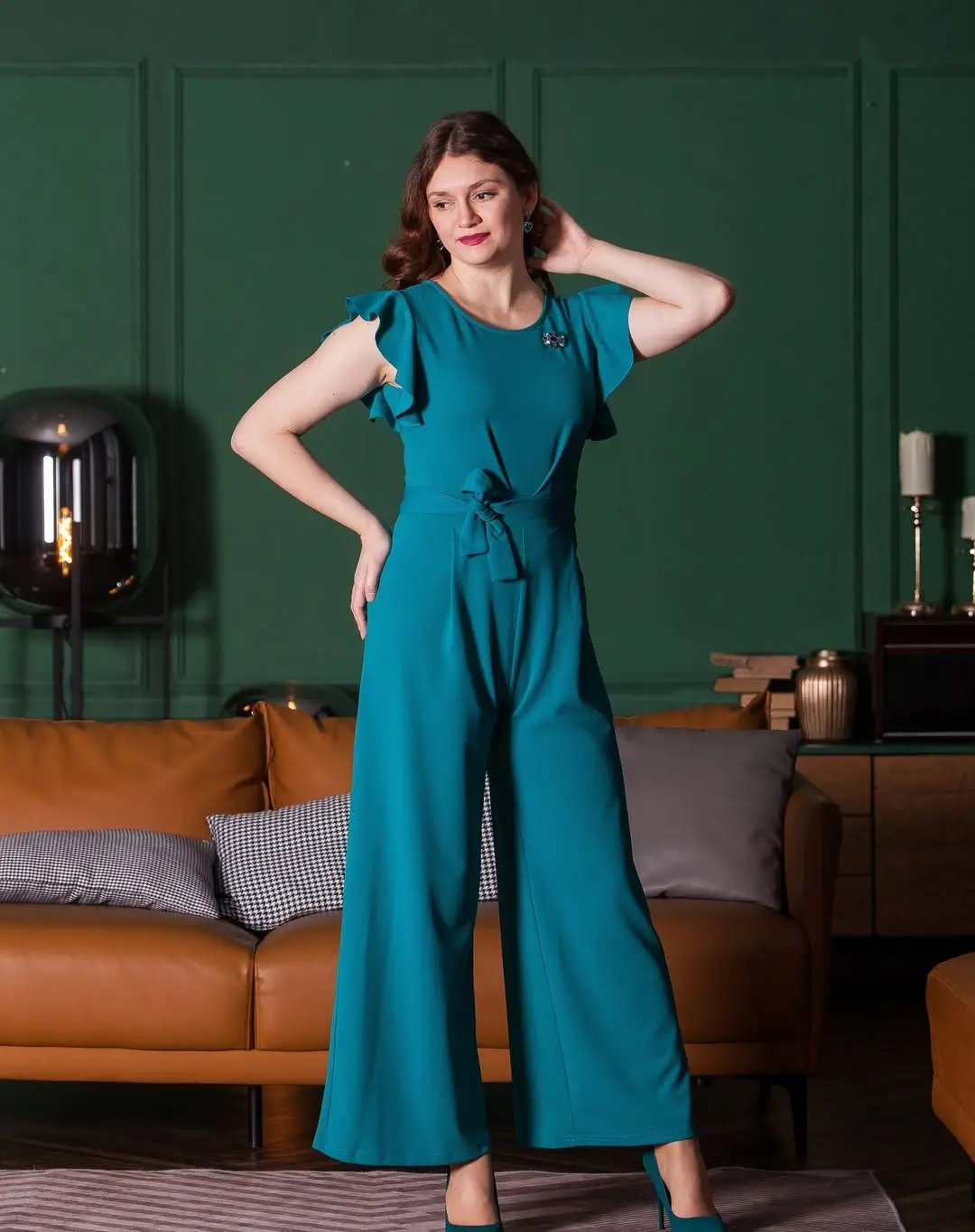 dressy summer jumpsuit outfits 2026 Soft Teal Elegance with Feminine Movement
