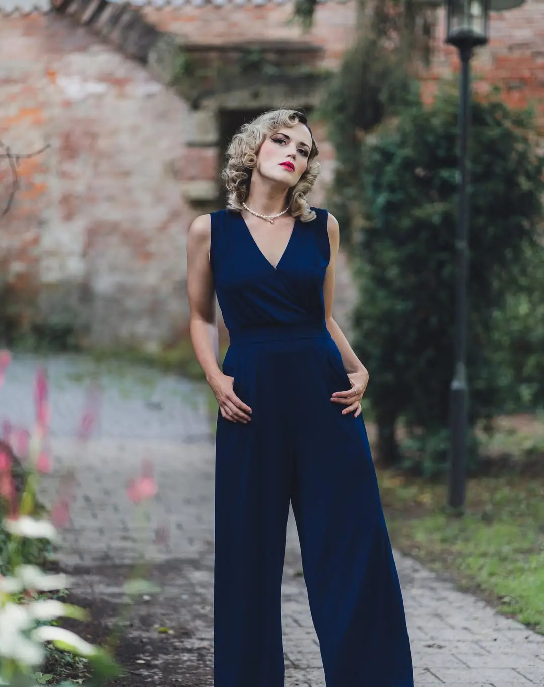 dressy summer jumpsuit outfits 2026 Deep Blue Refinement with a Hint of Vintage Romance