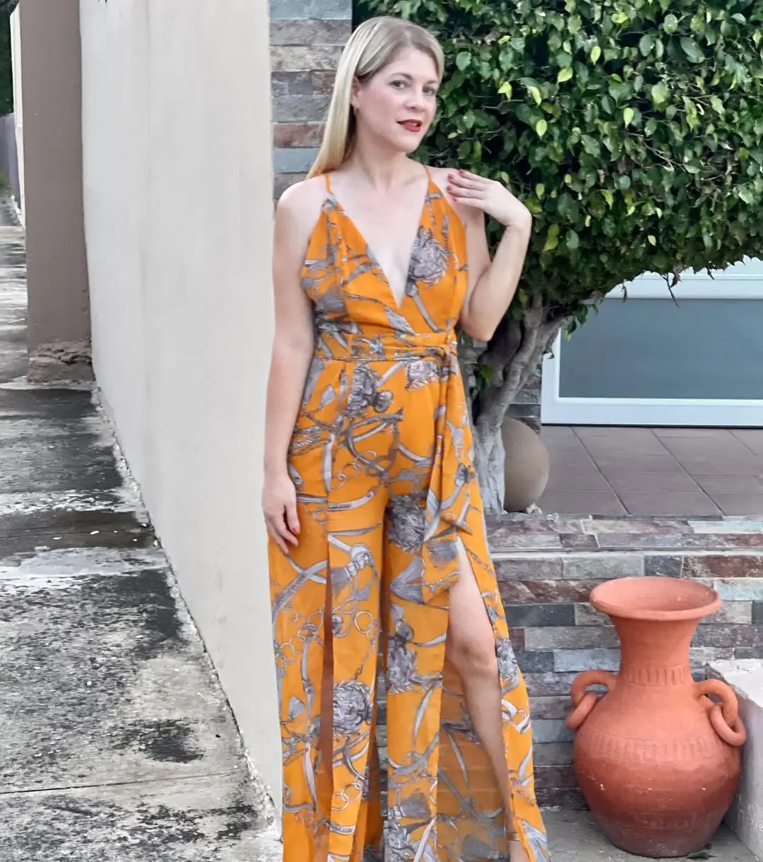 dressy summer jumpsuit outfits 2026 Golden Tones and Flowing Drama for Statement Moments