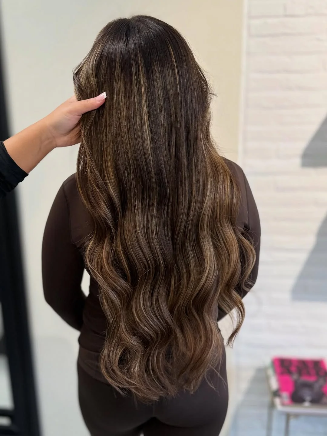 feathered summer haircuts for long hair 2026 Deep Brunette Length with Glossy Feathered Layers