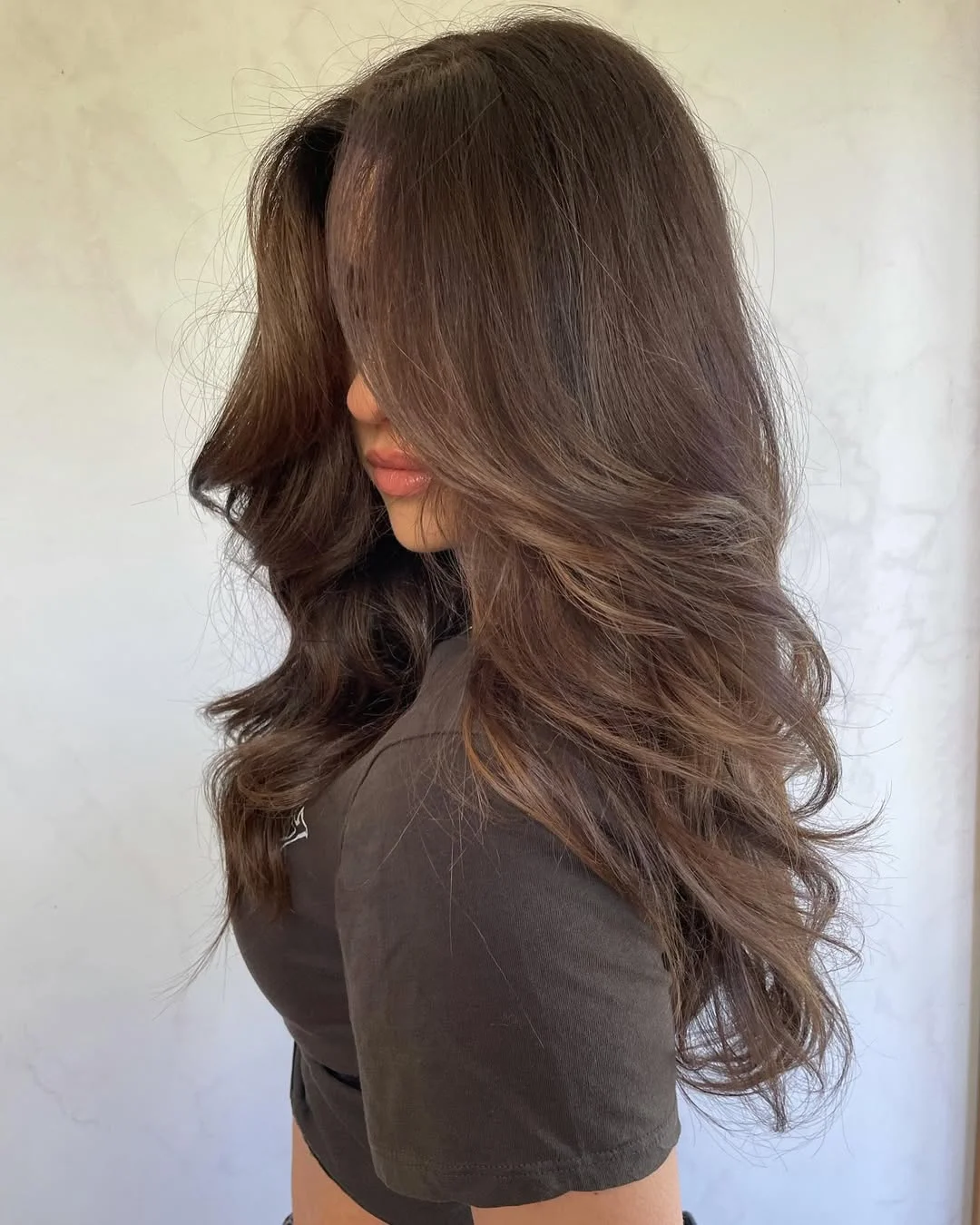 flattering summer hairstyles ideas 2026 Soft Chocolate Layers with Voluminous Waves
