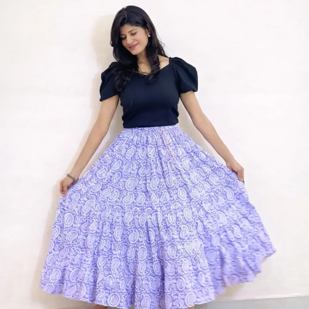 flowy summer skirt outfits 2026 Soft Lavender Volume with Feminine Detail