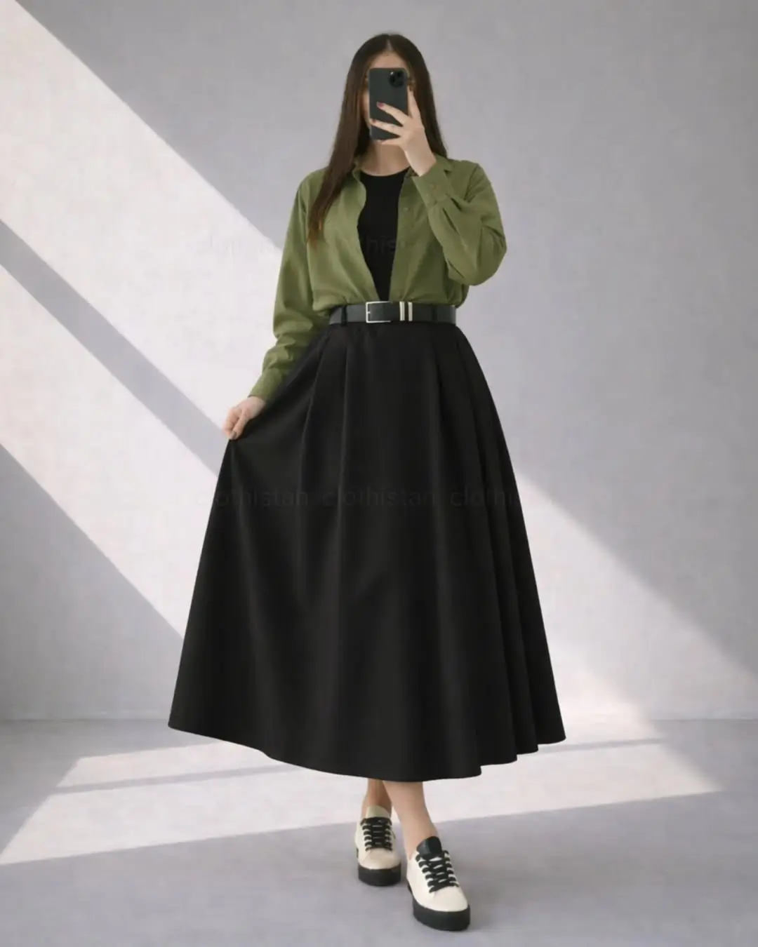 flowy summer skirt outfits 2026 Structured Minimalism with a Black Statement Skirt
