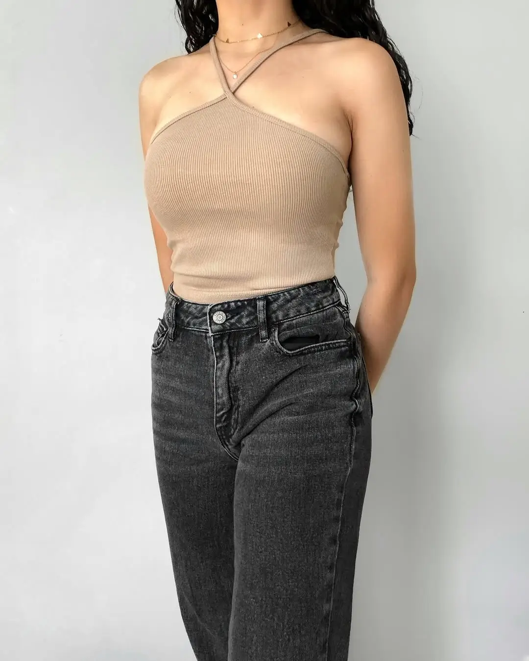 halter summer crop top outfits 2026 Minimal Neutral Halter with Elevated Everyday Denim