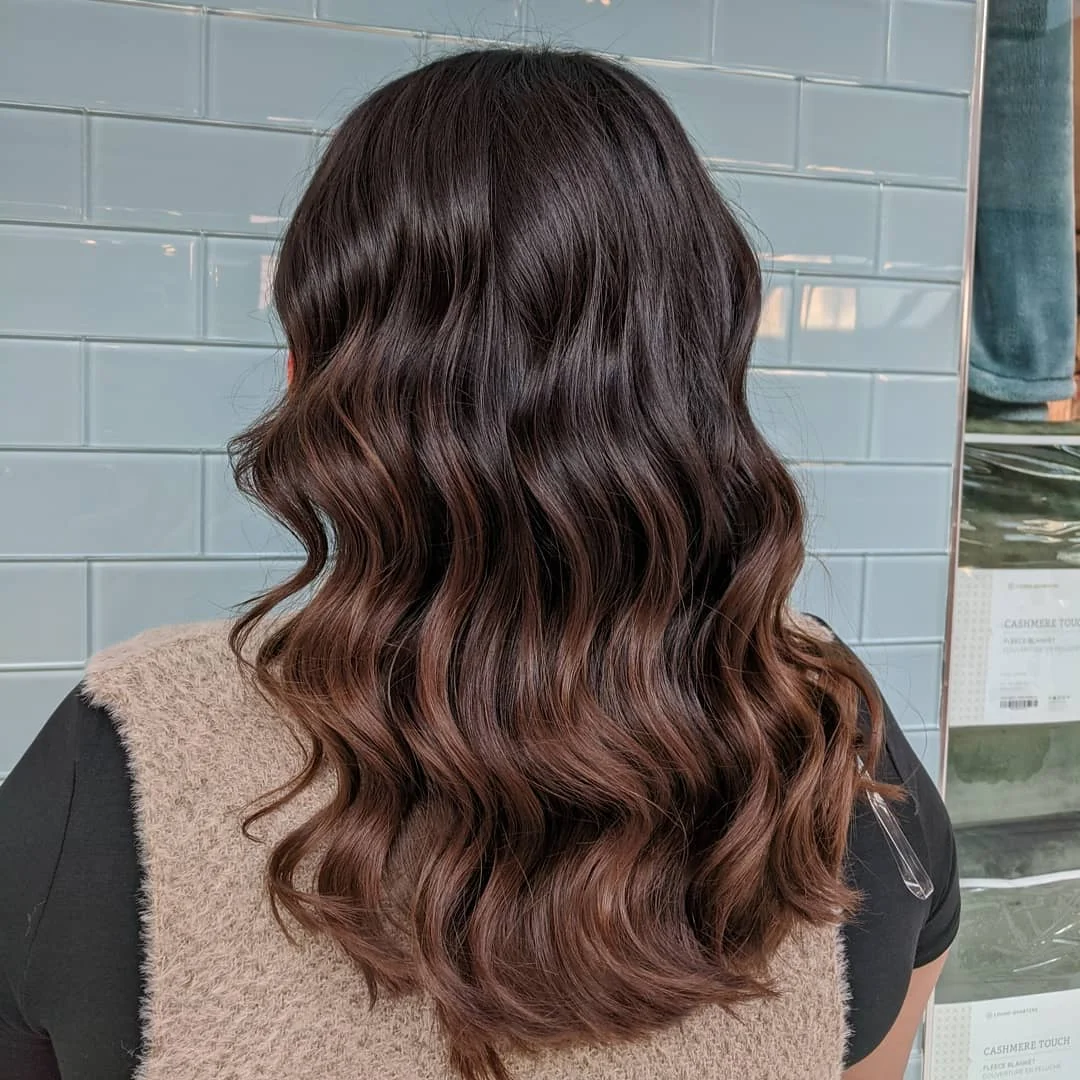 low lift summer mushroom brown hair color 2026 Deep Espresso Mushroom with Soft Ashy Balayage