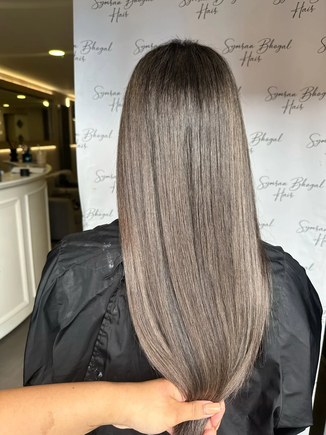 low lift summer mushroom brown hair color 2026 Cool-Toned Mushroom Length with Full Grey Blending