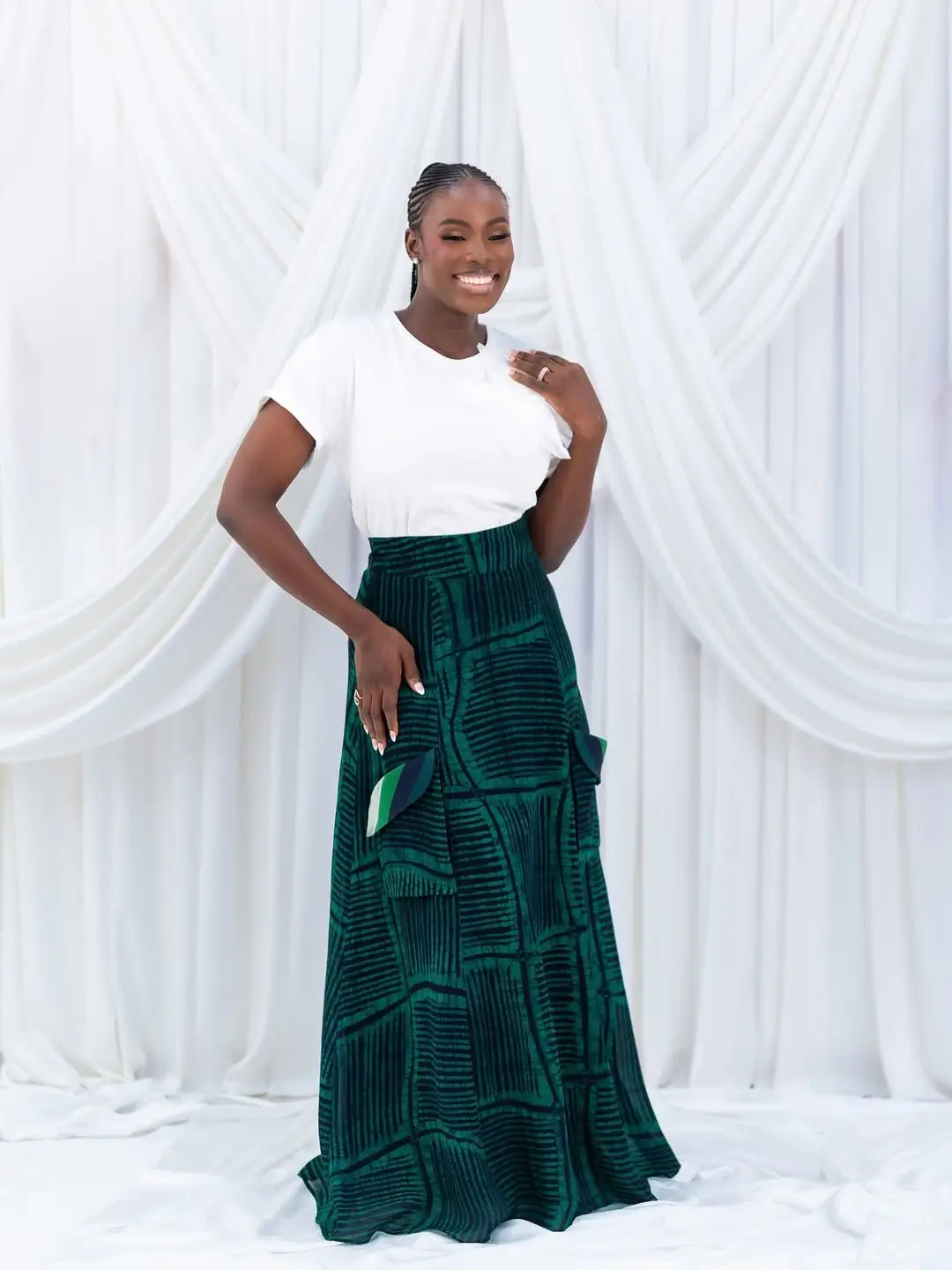 maxi skirt outfits summer 2026 Deep Green Elegance with a Modern Twist