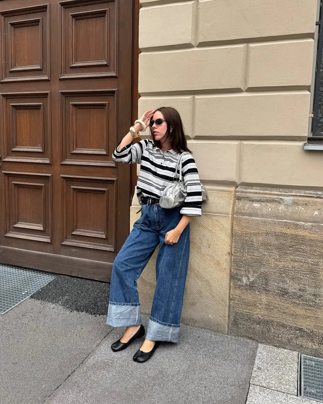 oversized summer outfit 2026 Structured Casual — Denim & Stripes Reimagined