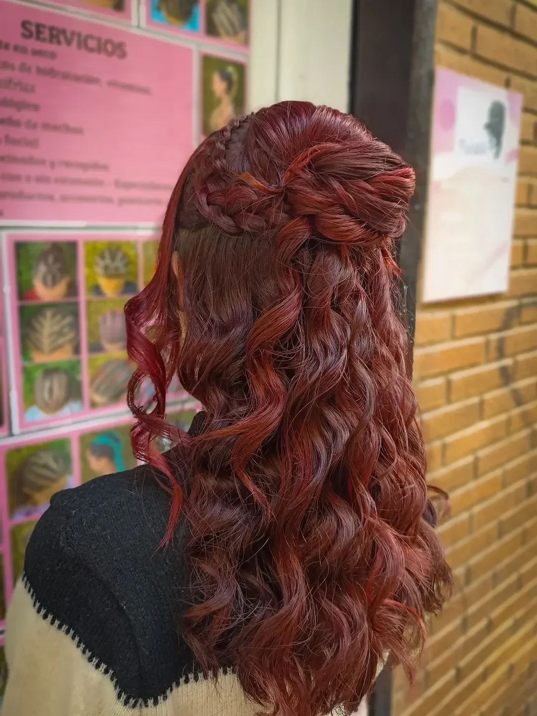 sassy summer short hairstyles 2026 Half-Up Braided Crown with Soft Red Waves