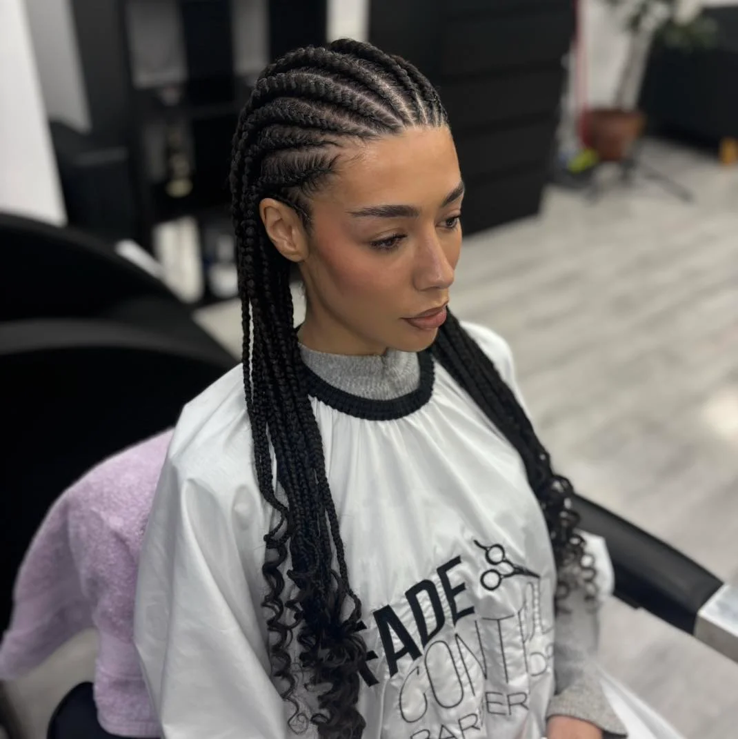 sassy summer short hairstyles 2026 Feed-In Braids with Curly Ends Contrast