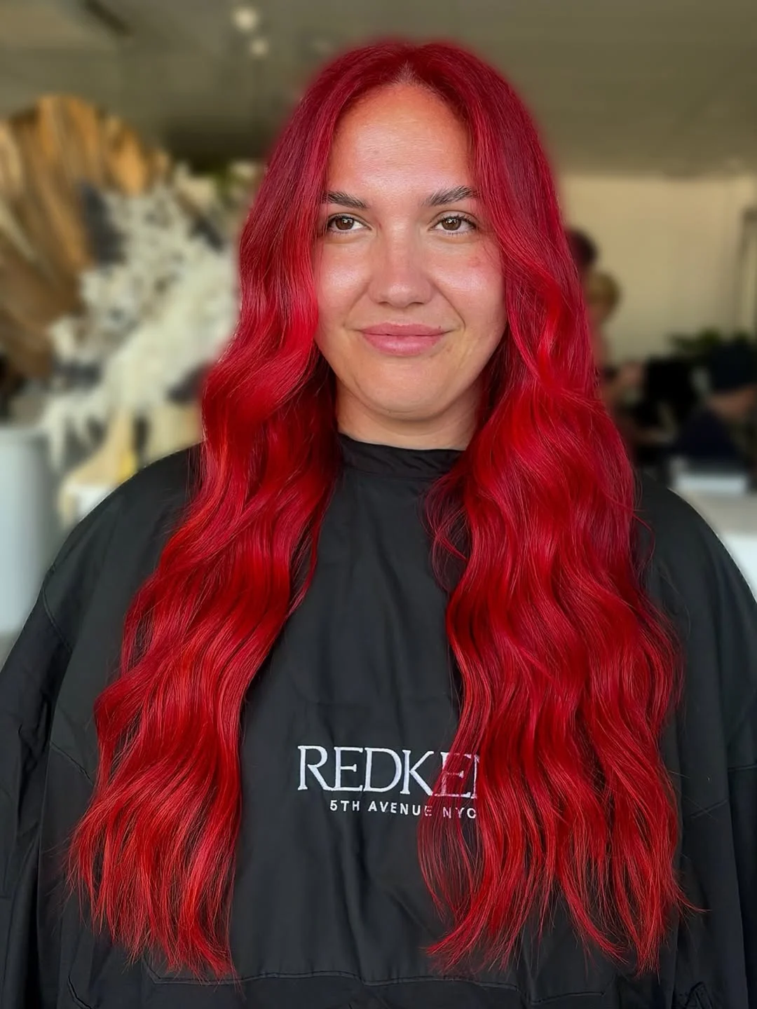 soft summer red hair color 2026 Vibrant Soft Red Waves with Center Balance