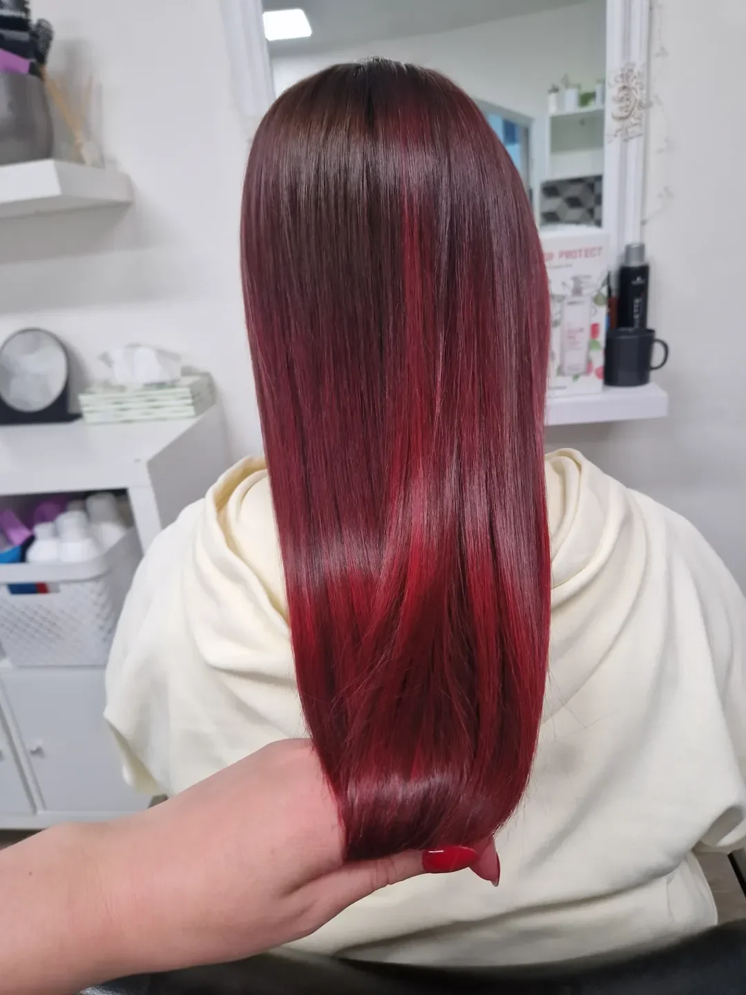 soft summer red hair color 2026 Deep Cherry Sleek with Hidden Dimension