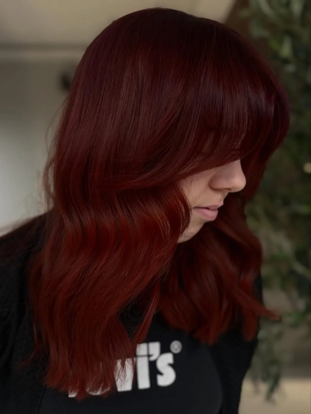 soft summer red hair color 2026 Classic Deep Red with Full Soft Fringe