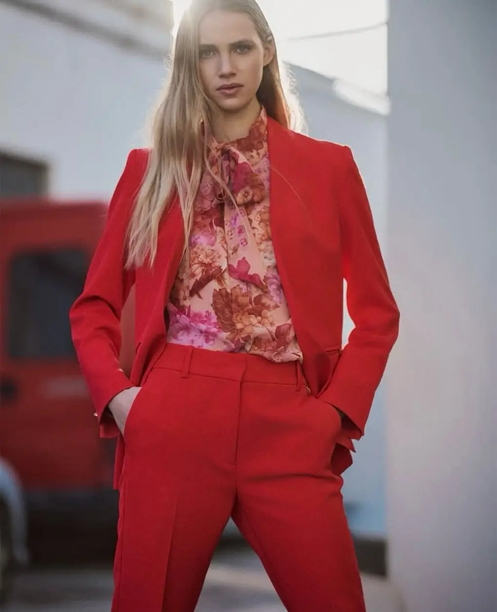 summer business casual outfit 2026 Redefined Femininity in a Tailored Red Set