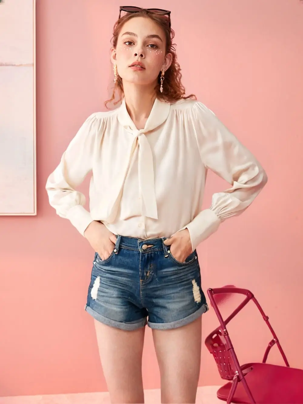 summer denim shorts 2026 Romantic Blouses and Denim A Soft Power Combo
