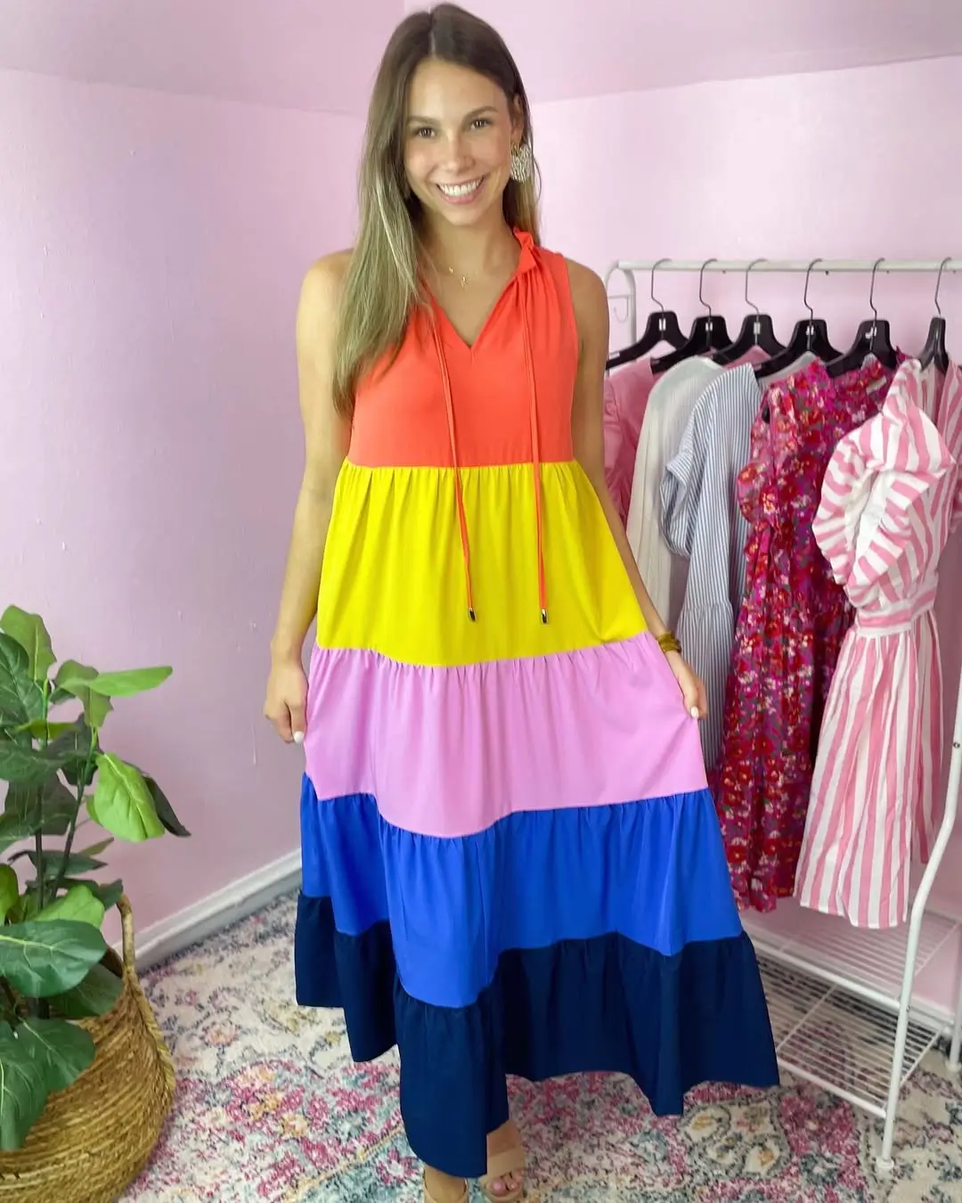 summer flowy maxi dresses 2026 Playful Color Blocking The Joyful Tiered Maxi Dress