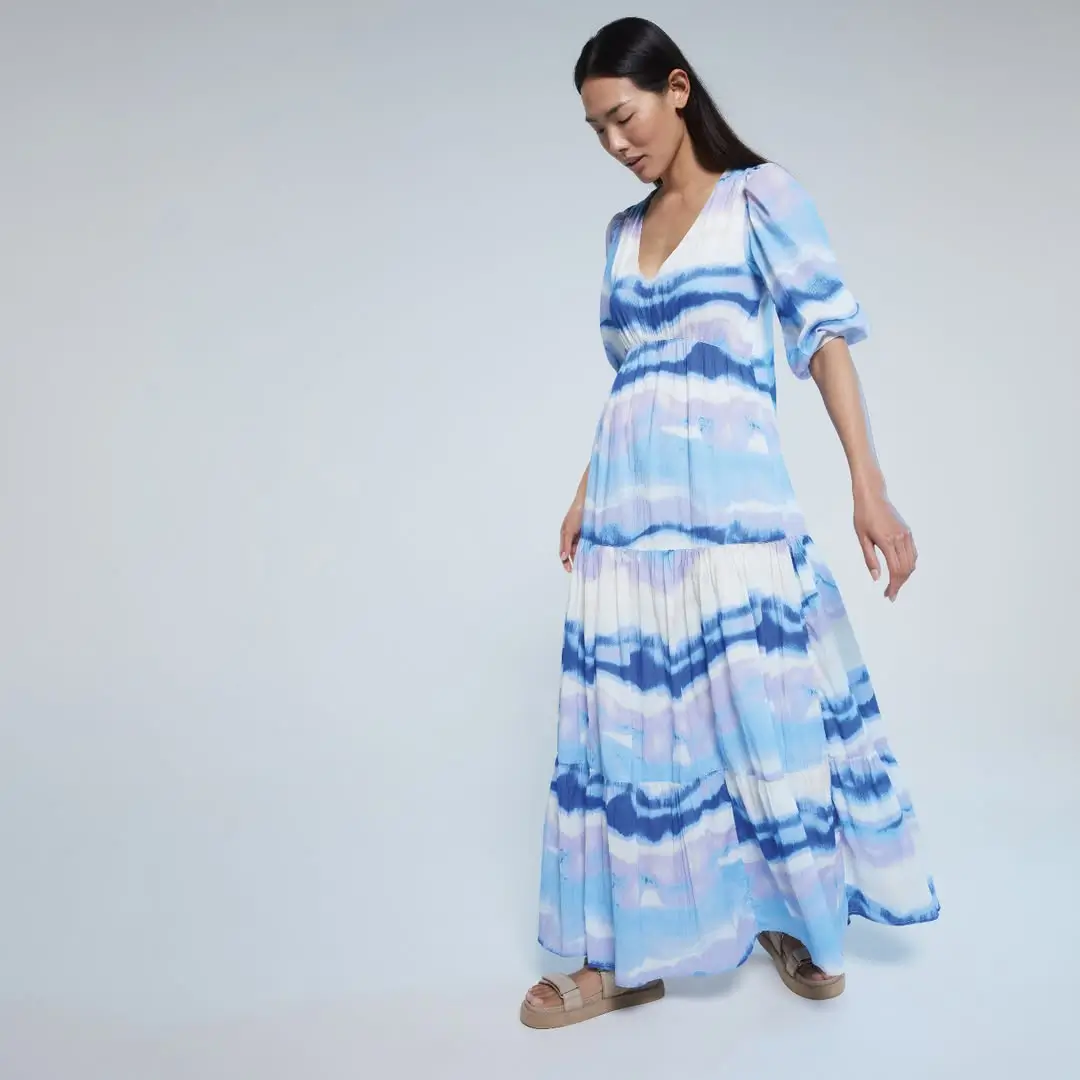 summer flowy maxi dresses 2026 Ocean Wash Tones The Dreamy Blue Tie Dye Maxi