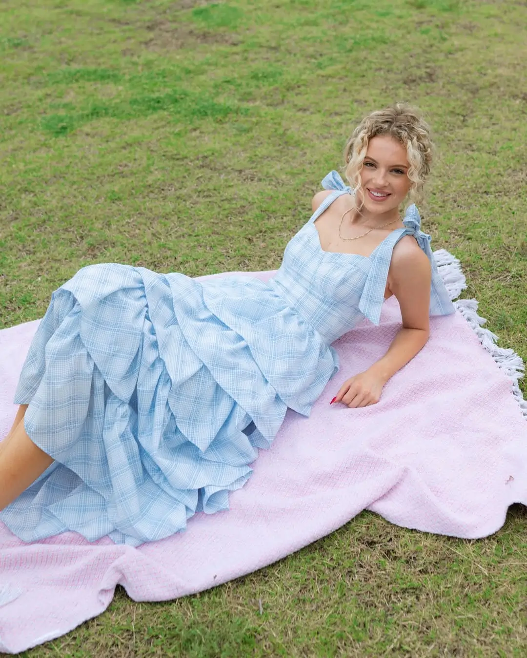 summer flowy maxi dresses 2026 Soft Blue Romance The Tiered Bow Strap Maxi