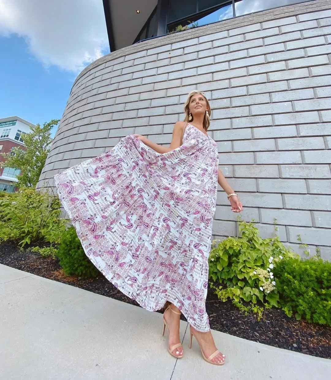 summer flowy maxi dresses 2026 Airy Movement The One Shoulder Printed Maxi