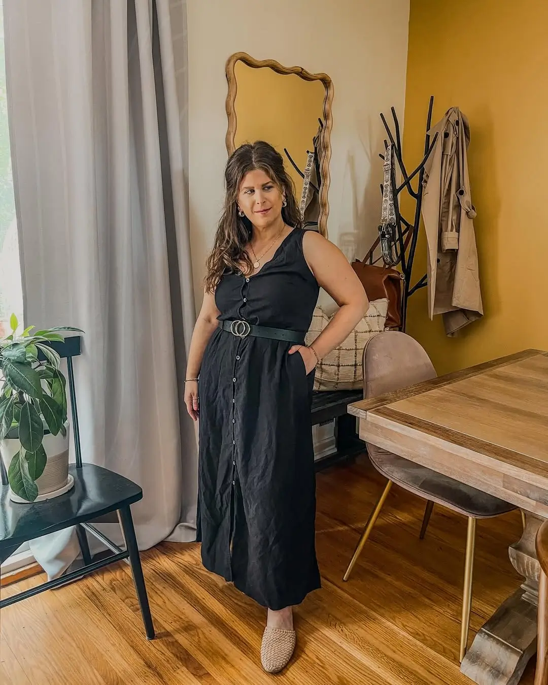 summer linen outfits 2026 Black Linen Midi Dress That Flatters Every Curve