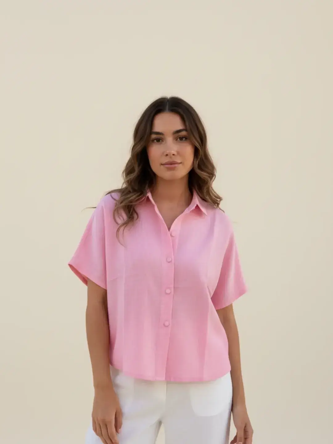 summer linen outfits 2026 Soft Pink Linen Shirt & Minimal Classic Energy
