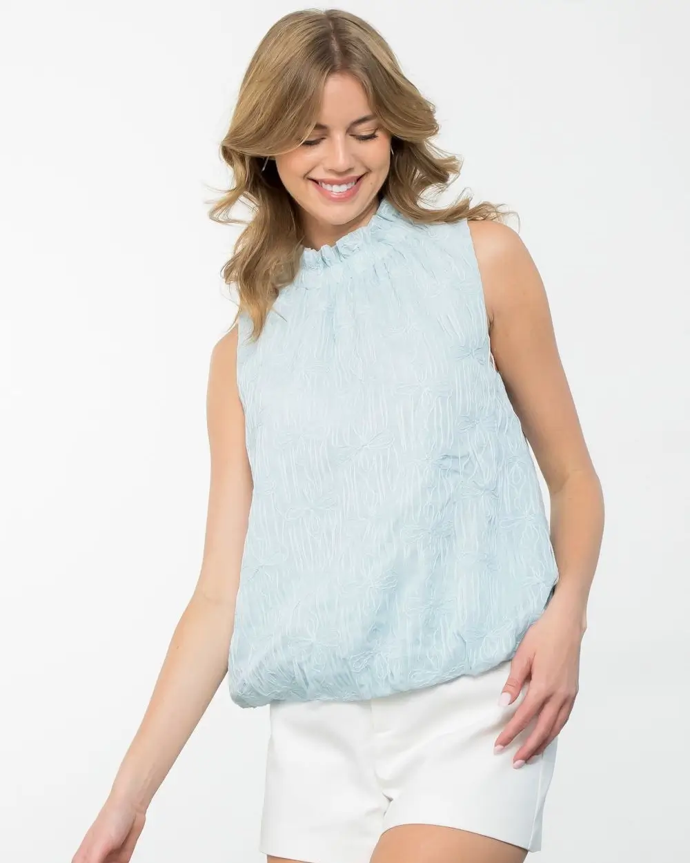 summer sleeveless tops 2026 Airy Texture & Soft Blue: The Calm Side of Summer Style