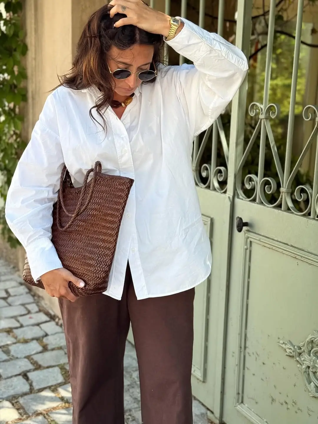 trendy midsize outfits summer 2026 Oversized Shirt and Chocolate Tones That Feel Expensive