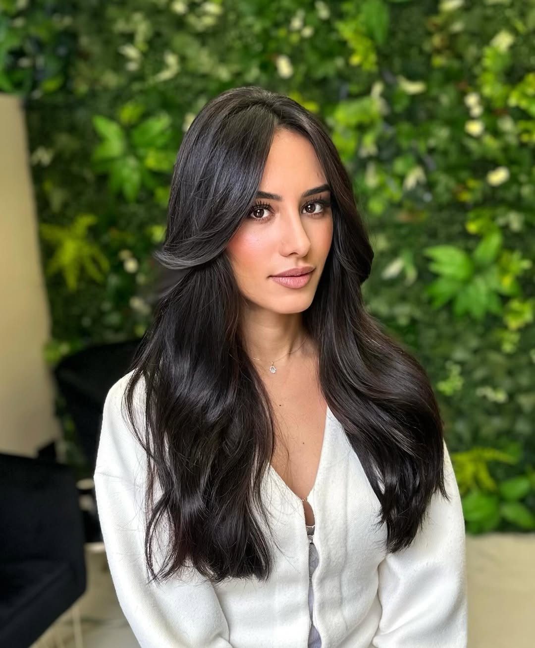 trendy summer hair color ideas for brunettes 2026 Soft Black Brunette with Airy Face-Framing Layers