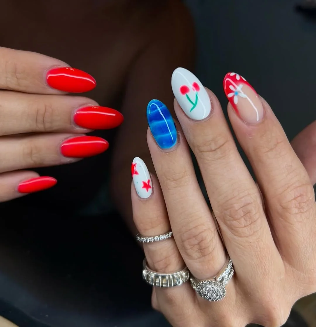 4th of july nails 2026 Cherry Blossom Americana Nails
