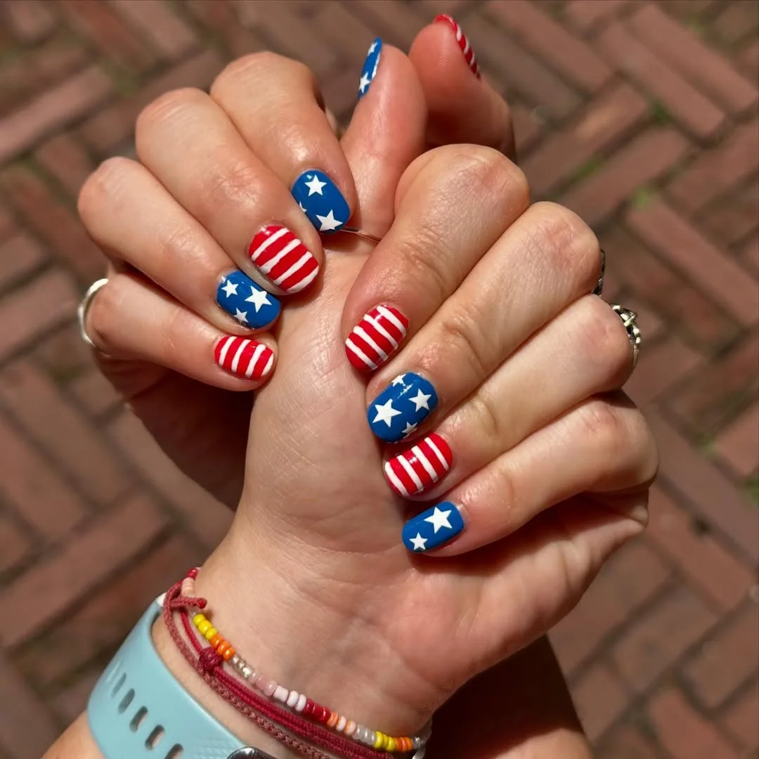4th of july nails 2026 Bold Stars and Stripes Short Nails