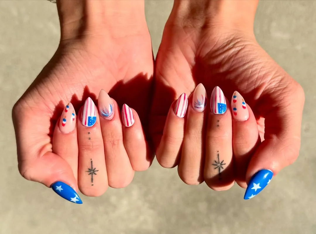 4th of july nails 2026 Vintage Flag-Inspired Nail Art with a Soft Summer Feel