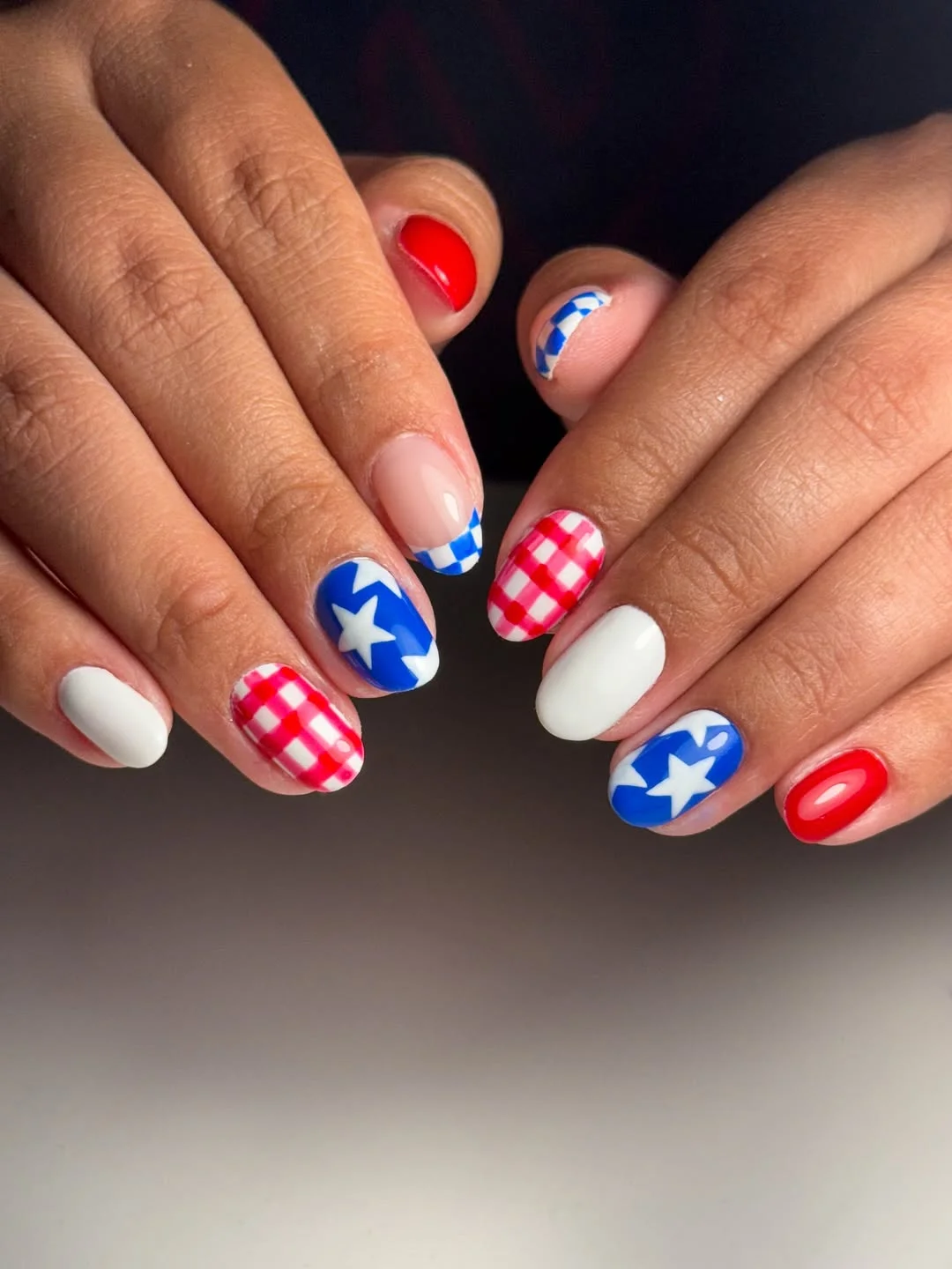 4th of july nails 2026 Picnic-Ready Stars and Gingham Summer Nails