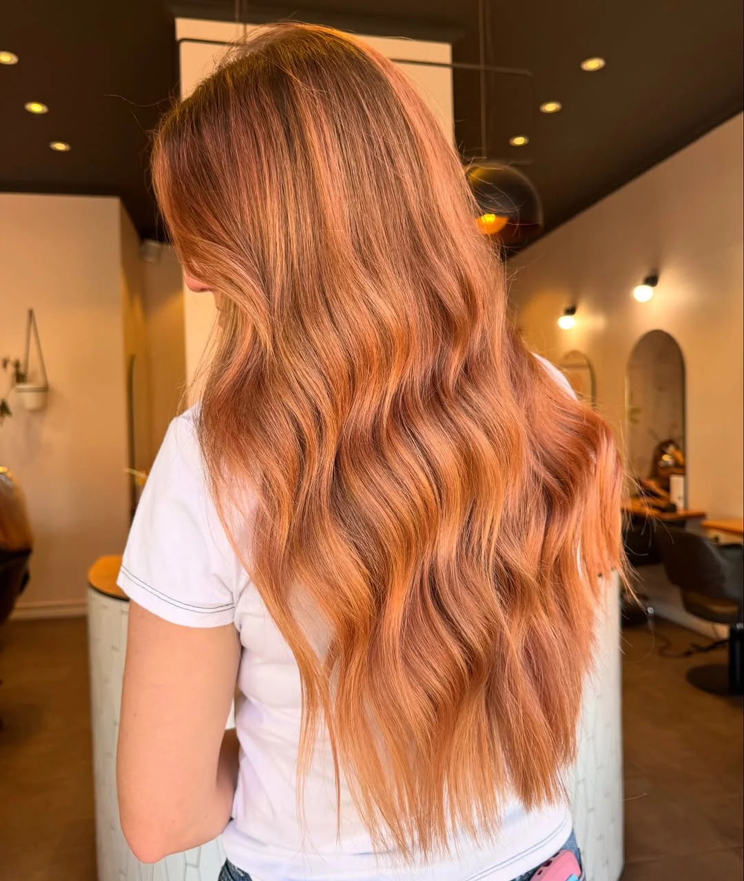 bright summer apricot blonde hair color 2026 Molten Apricot Copper Waves with Sunset Shine