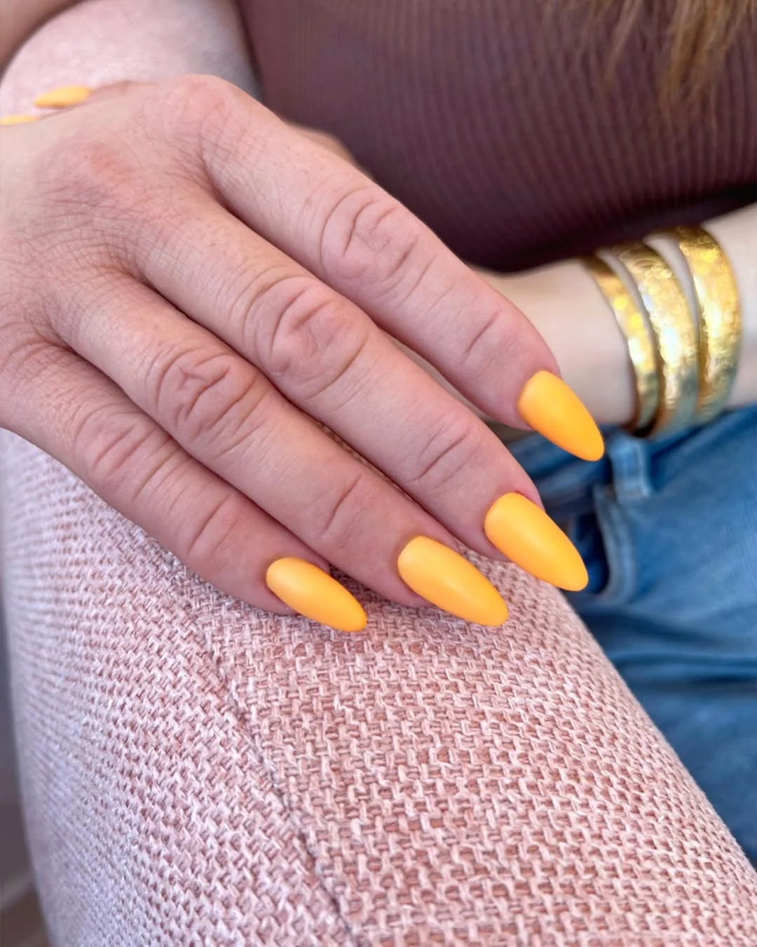 bright summer nails 2026 Matte Mango Yellow for a Soft Summer Glow