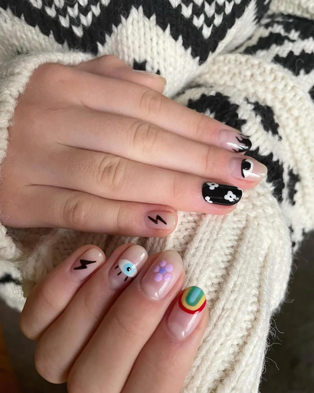 bright summer nails 2026 Playful Mixed Art Nails With Retro Charm