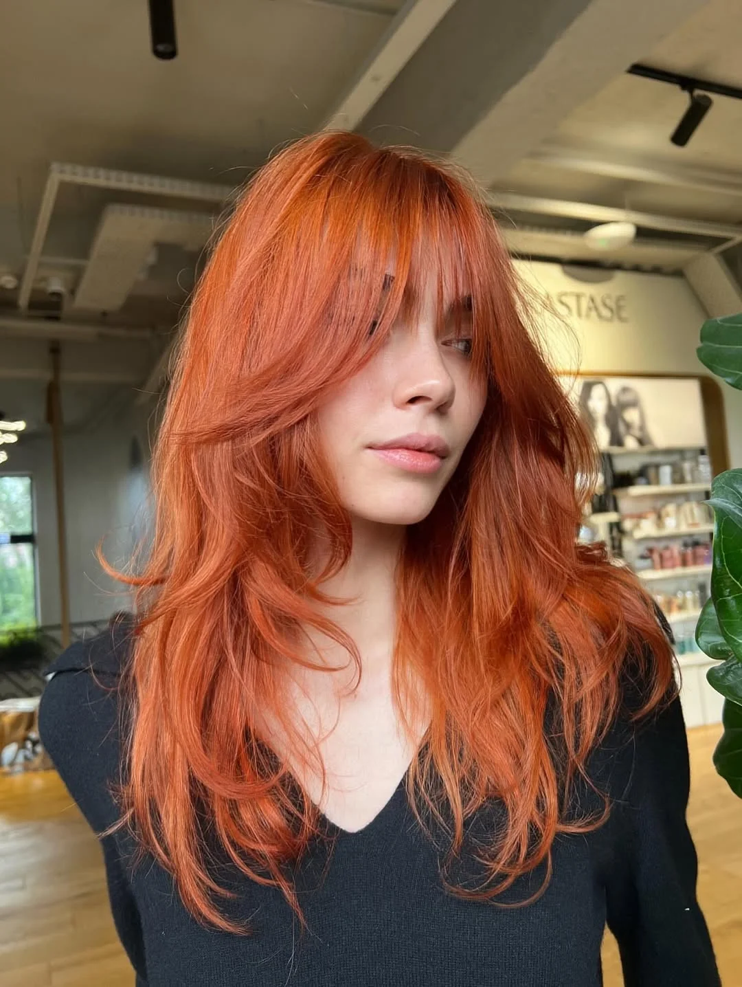 copper summer hair color for light skin 2026 Soft Layered Ginger Copper With Airy Curtain Bangs