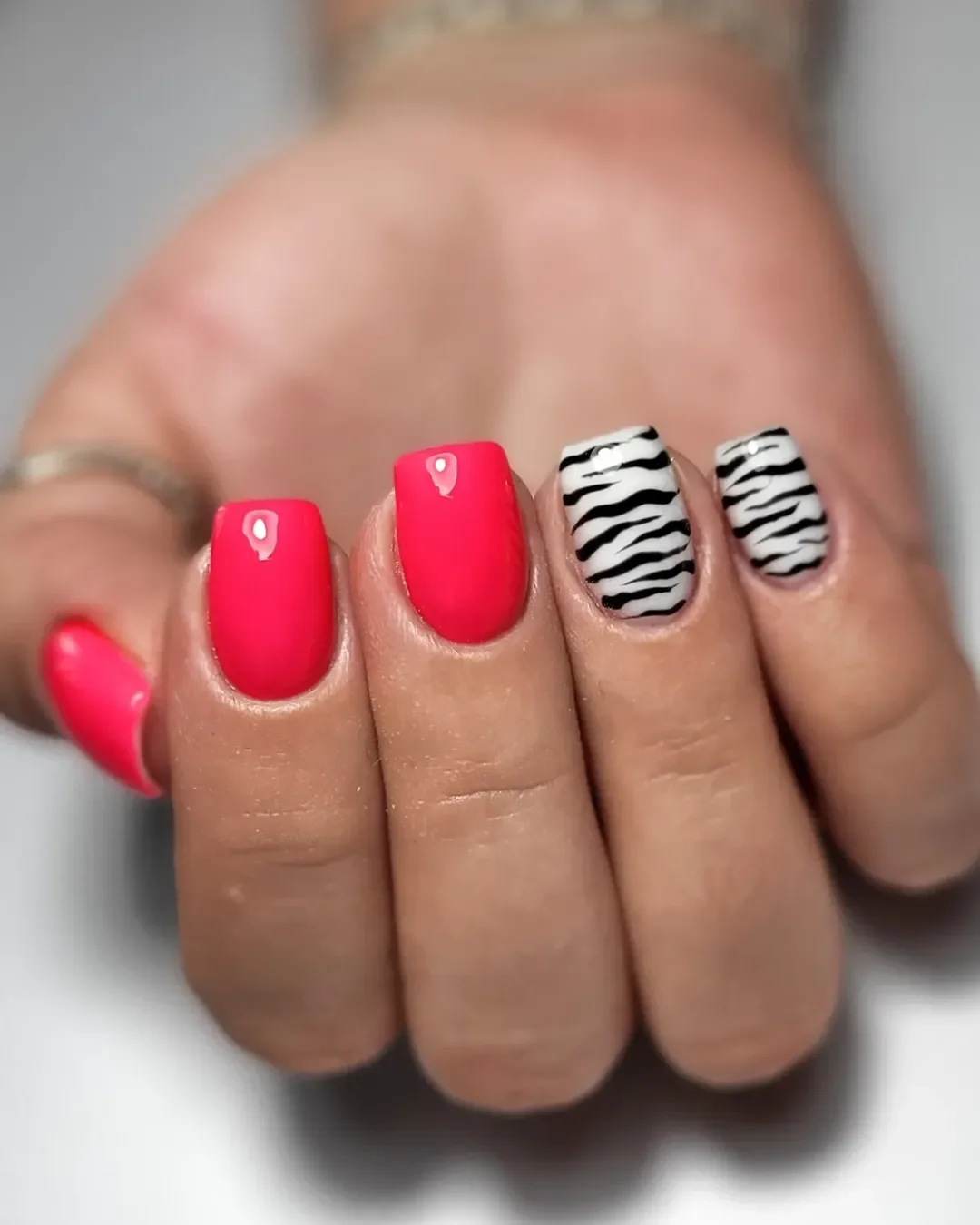 funky summer nails 2026 Neon Pink Meets Wild Zebra Energy