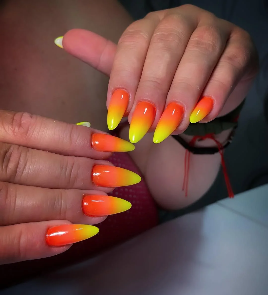 funky summer nails 2026 Sunset Ombre Flames for Endless Summer Nights