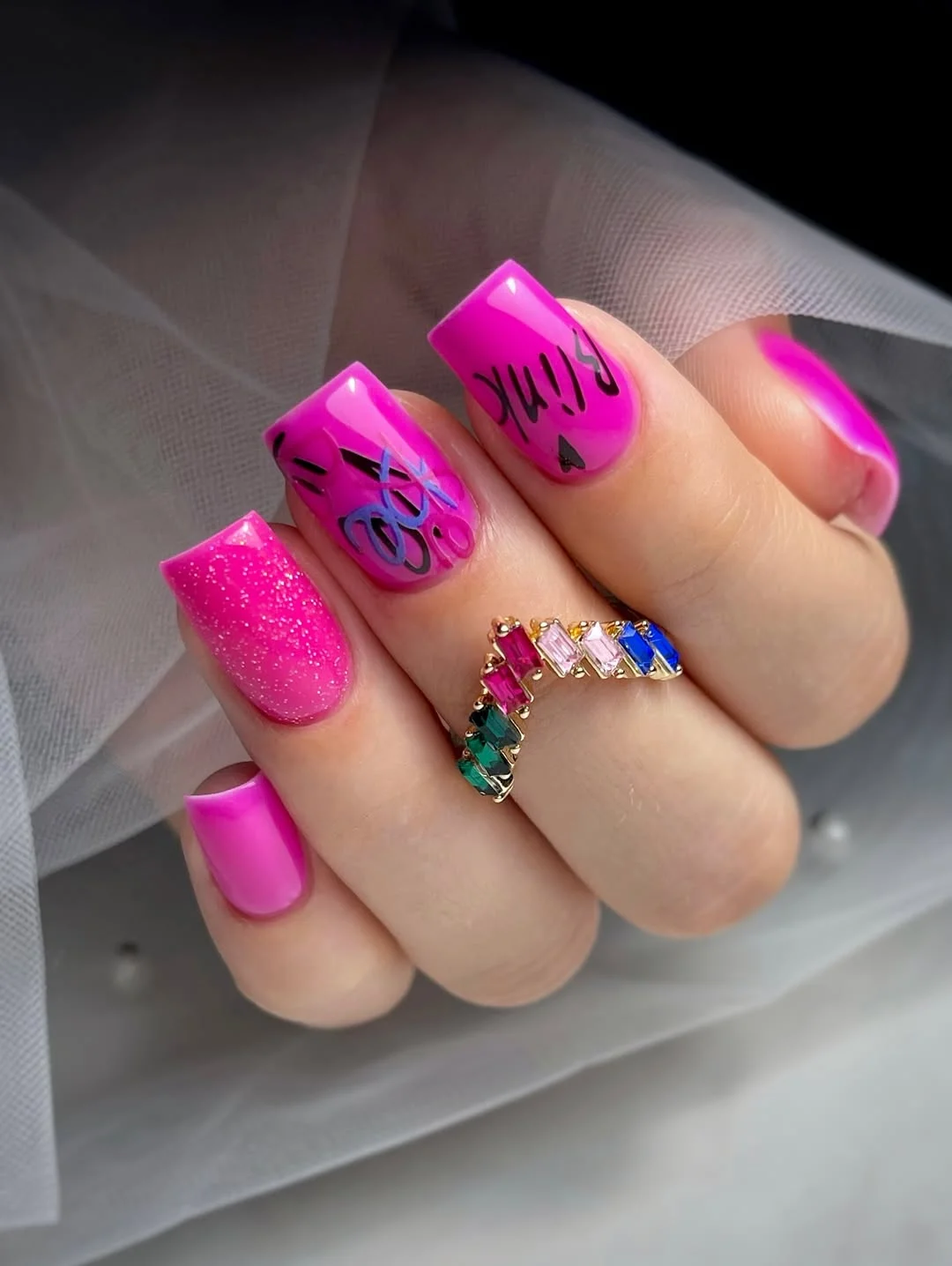 funky summer nails 2026 Barbiecore Graffiti Glam