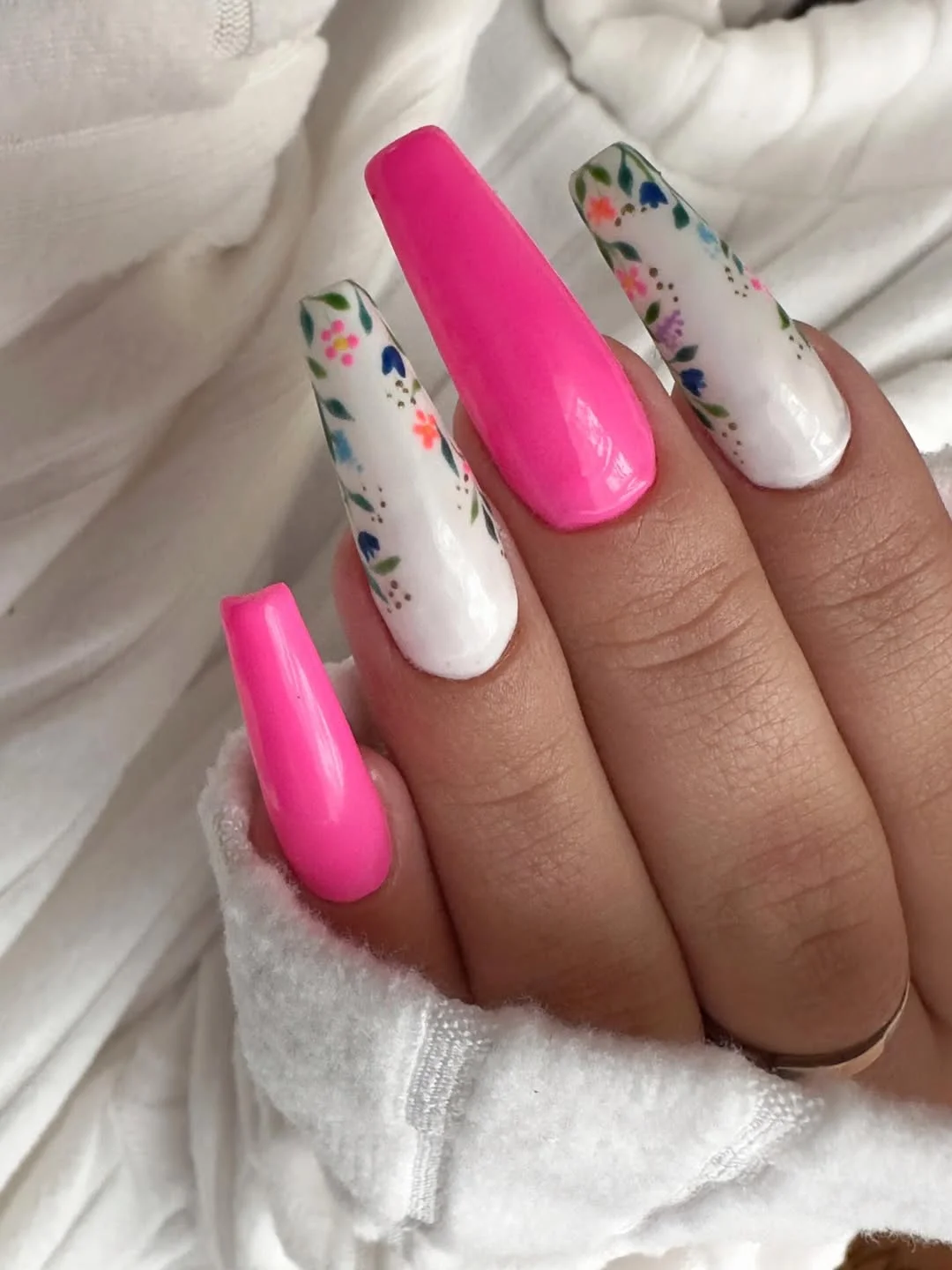 funky summer nails 2026 Pink Garden Party Statement Nails