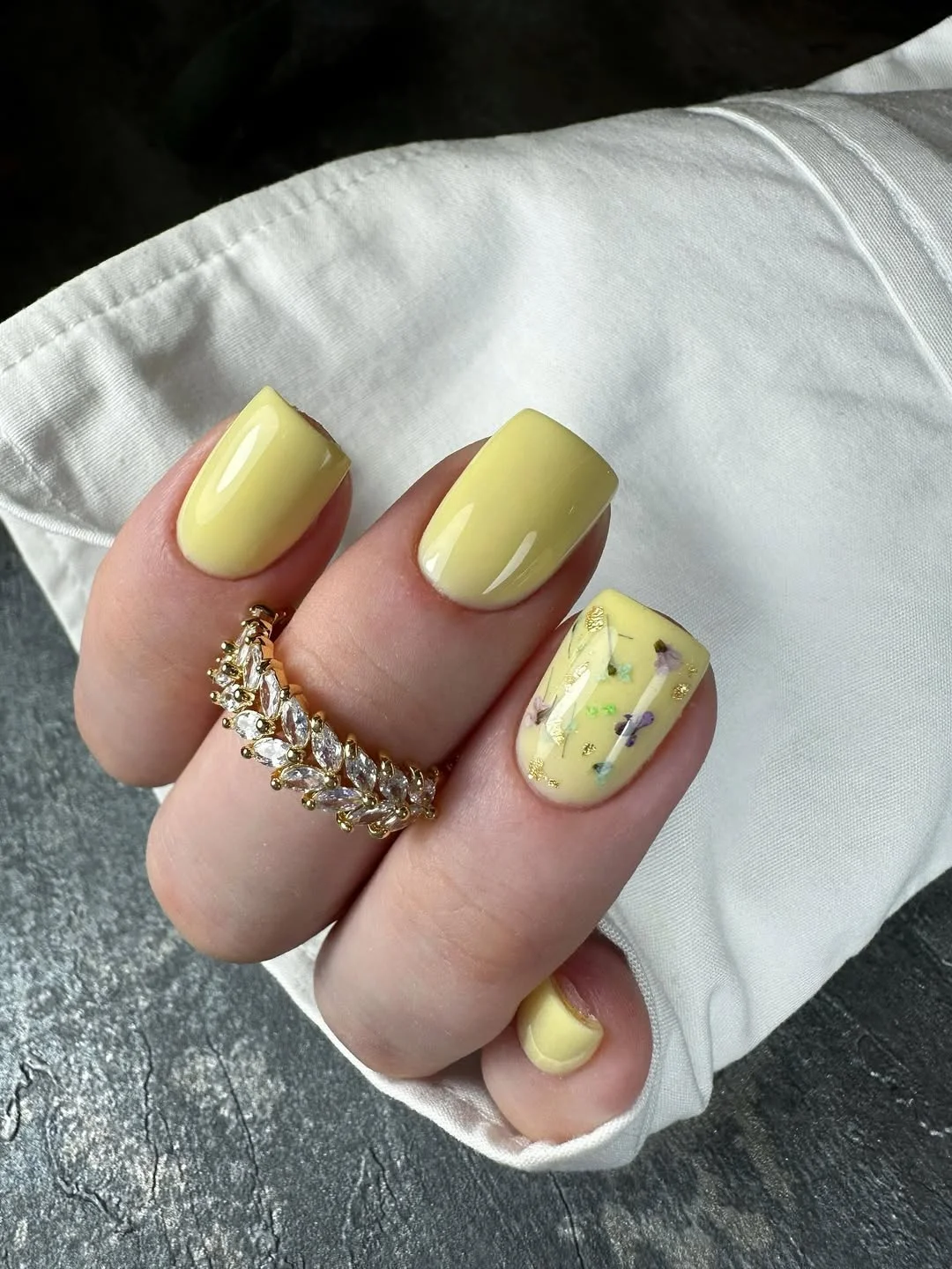 funky summer nails 2026 Butter Yellow Botanical Charm