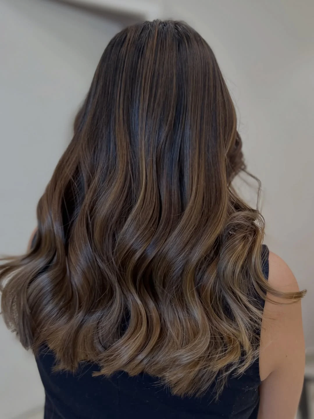 glossy summer hair color for brown skin 2026 Deep Espresso Balayage With Cool Taupe Ends